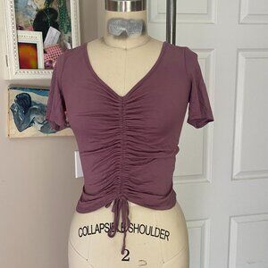 FASHION NOVA Mauve Pink ruched front Y2K Cap slv Crop top T-Shirt *X-SMALL* B171